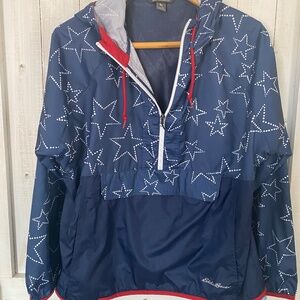 Eddie Bauer XL Red White Blue Star Windbreaker Quarter Zip Hooded Jacket
